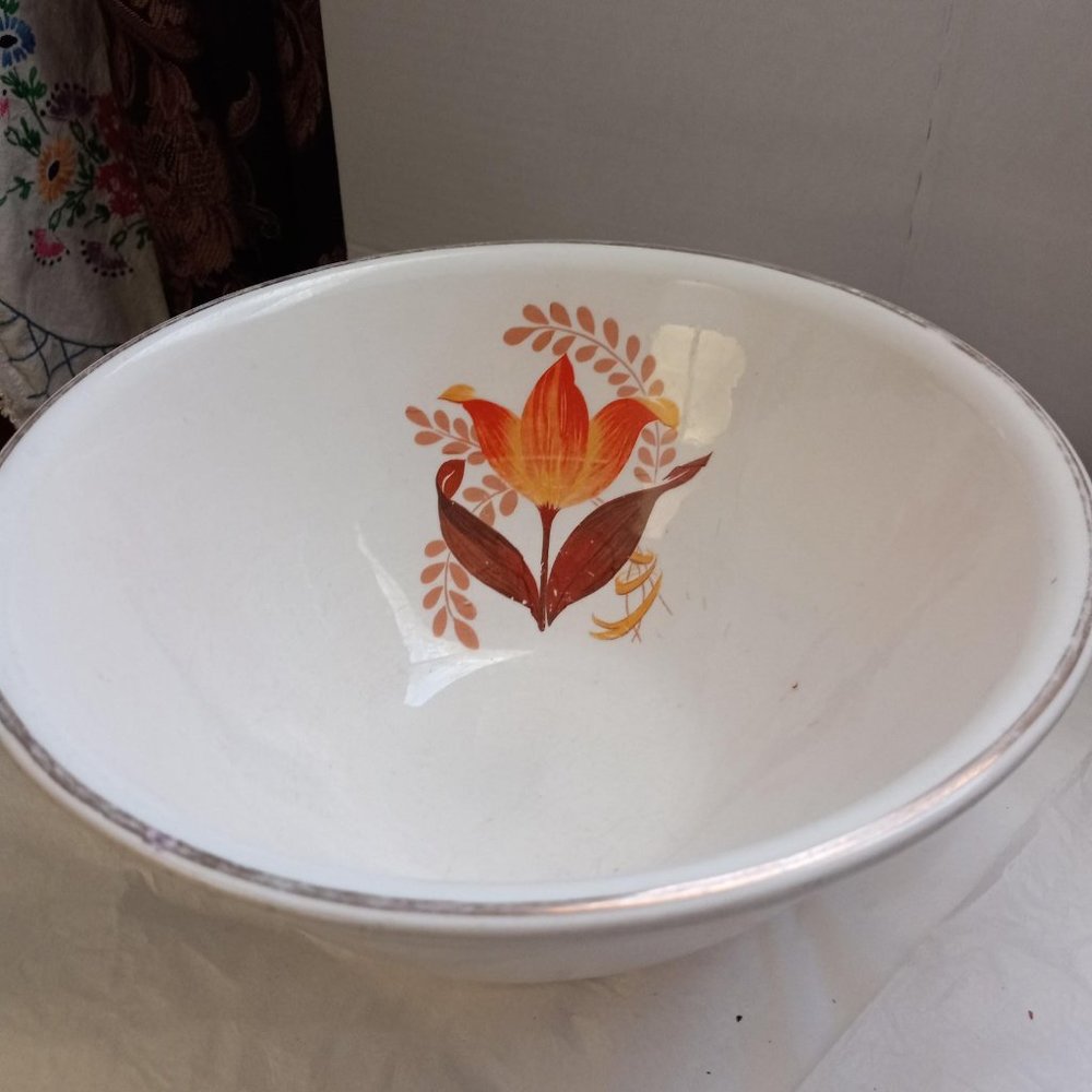 Vintage Bakerite Pottery Autumn Leaf Mixing Bowl